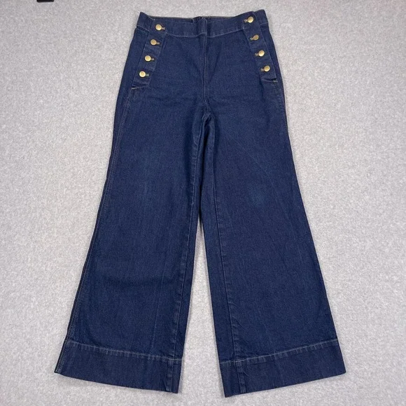J.Crew Sailor Button Wide Leg Trouser Jeans Womens 27P (30x29) Dark Blue Denim - Picture 1 of 13